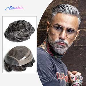 Adjustable 4 Holes Fine Mono Lace Human Hair Men Toupee with PU Skin Front